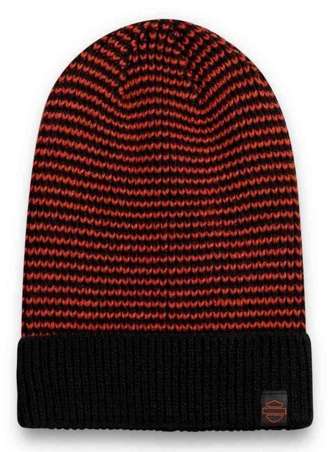HARLEY DAVIDSON Harley-Davidson Women's Woven B&S Knit Beanie Cap - Orange & Black 97633-21VW - Image 1